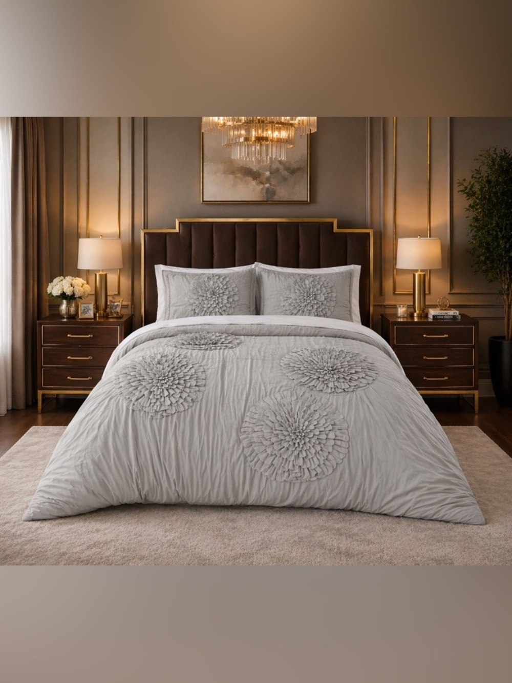 New Lush Decor Serena King Bedding Set 3PC Gray Floral Luxury Comforter NWT